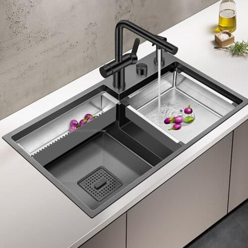 Kitchen Furniture Black Nano Sink Large Single Sink Household 304 Stainless Steel Home Improvement Faucet Kitchen Fixtures Sinks