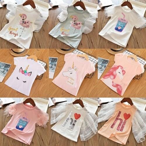 2020 Summer Unicorn Childrens Clothing Boys Flamingo Short Sleeve T-Shirt Kids Cartoon Shirt for Girls Clothes Baby Tees Wear
