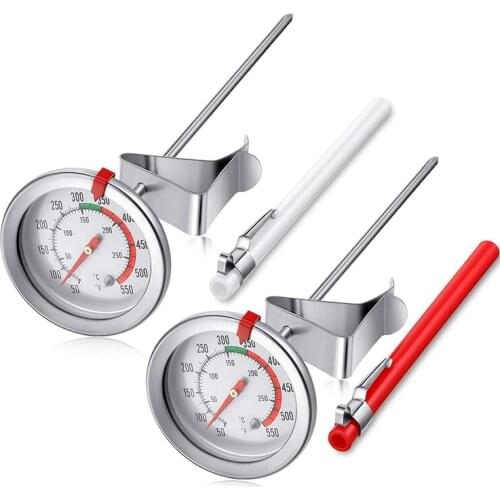 Hot XD-2 Pcs Stainless Steel Thermometer Instant Reading Dial Thermometer Fried Thermometer with Metal Clip and 2 Pcs Sleeve
