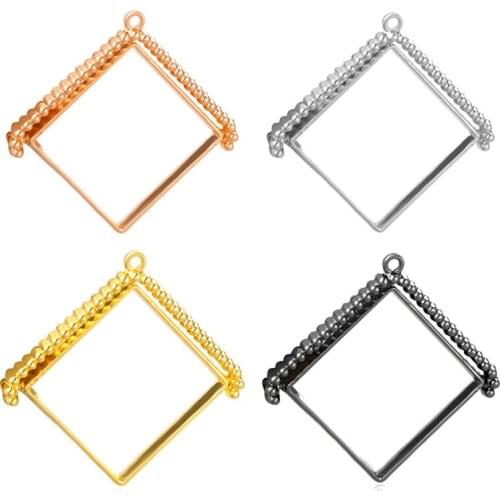 Mew 25mm 4pcs Zinc Alloy Handmade Rotatable Rhombus Photo Frame Charms Pendants for DIY Pendants Earrings Jewelry Accessories
