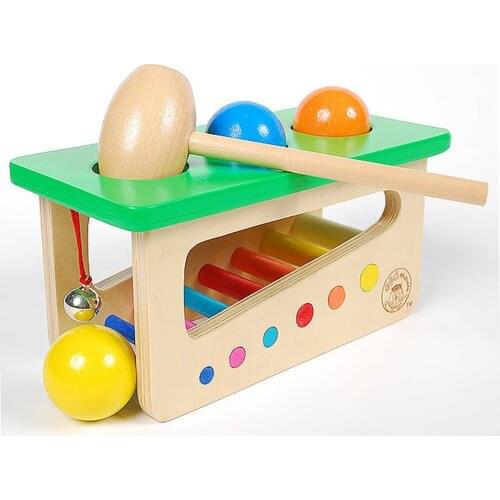 Babies Musical Pounding Bench Wooden Toy with Mallet, Hammering Ball Block Punch