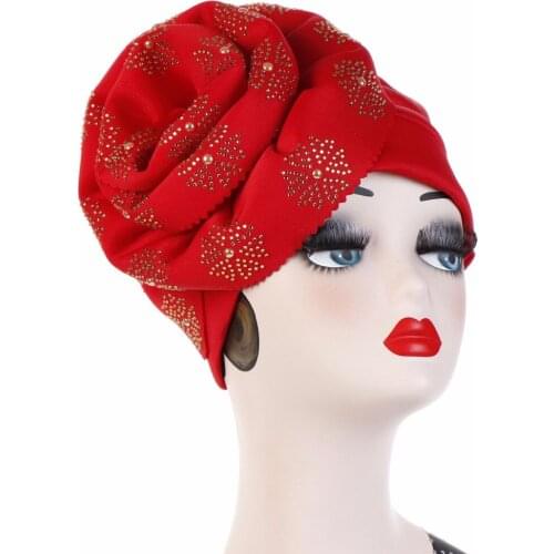 Fashion Flower Muslim Hat Solid Head Beanie Women Hat Elegant Rhinestones Headwear Lady India Hat Female Cancer Chemo Hats