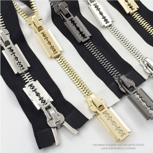 Metal copper zipper for sewing 10# big zipper 85cm 100cm 120cm 1piece coat down jacket windbreaker zipper repair black white