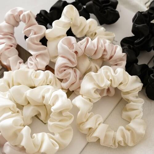 5Pcs Rubber Band Scrunchies Silk Hair Ring Set Solid Black White Pink Hair Rope Ponytail Holder Elastic Hair Circle Accessories