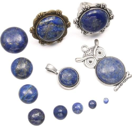 Natural Stone Lapis lazuli Cabochon Beads Flat Back Round No Hole Loose Beads For jewelry making DIY Ring Necklace accessories