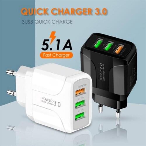New 3 Port Fast Quick Charge QC 3.0 USB Hub Wall Charger 5.1A Power Adapter EU / US Plug Travel Phone Battery chargers socket
