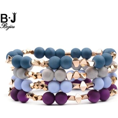 New Design Cute Plastic Beads Bracelets For Women Geometric Gold Color Hematite & Brass Nuggets Round Ball Bracelet Femme BC337