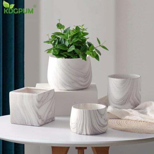New Modern Creative Marble Pattern Ceramic Flower Pot Simple Green Plant Potted Gardening Planter Living Room Home Decoration