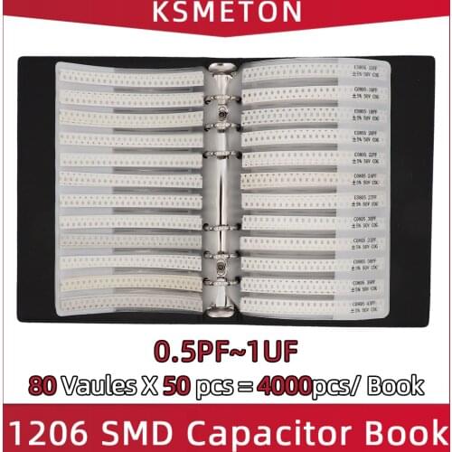 1206 SMD Capacitor Sample Book 80valuesX50pcs=4000pcs 0.5PF~1UF Capacitor Assortment Kit Pack