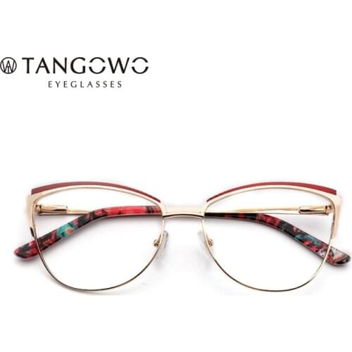 TANGOWO Women Metal Fashion Trending Cat Eye Glasses Full Frame Ladies Vintage Myopia Eyewear Prescription Optical Eyeglasses