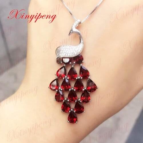 925 sterling silver with 100% natural female garnet pendant necklace Luxury and generous