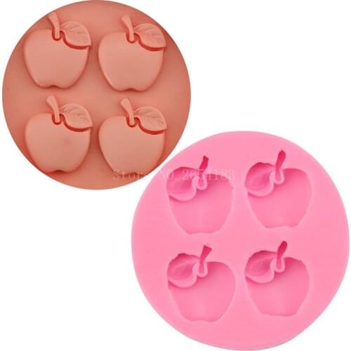 DIY 4hold Apples Shape 3D Fondant Silicone Cake Mold Cupcake Jelly Candy Chocolate Decoration Baking Tool Moulds FQ1728
