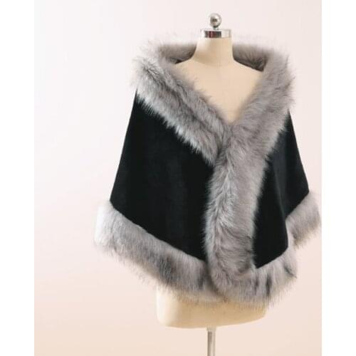 Faux Fur Shawl Black Gray Fur Trim Stole Faux Fur Bridal Shawl Faux Fur Stole Bridal Faux Fur Wrap Black with Grey Faux Fur Shaw