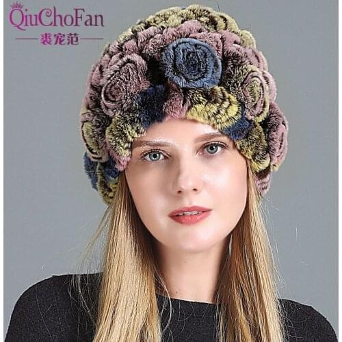 Natural Soft Knitted Rex Rabbit Fur Hat Russia Women Winter 100% Genuine Rex Rabbit Fur Caps Lady Warm Real Rex Rabbit Fur Hats