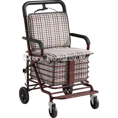 Old Age Scooter Can Sit And Push Four-wheeled Grocery Shopping Cart Seat Foldable Walking Shopping Cart Elderly Trolley