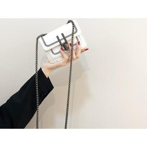 Women Handbag Bag Korean Mini Solid Color Pu Metal Buckle Messenger Bag Fashion Metal Chain Shoulder Bag Simple Female Purse