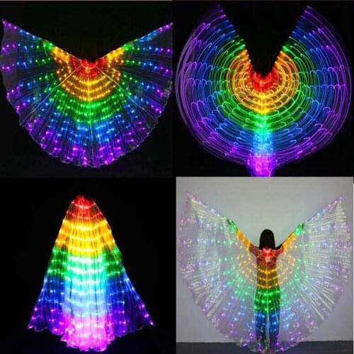 LED Isis Wings Glow Light Up Belly Dance Large Iridescent Wing With Sticks Children/Adult Size for Belly Dance Wing Costume