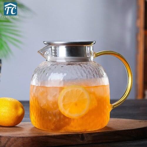 1L/1.5L/1.9L Borosilicate Glass Teapot Cold Water Bottle Heat-resistant Large Capacity Explosion-proof Juice Flower Tea Pot