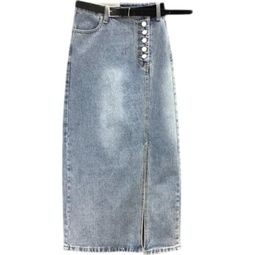 2021 summer casual spmit denim skirt women high waist slim package hip a-line kenn length skirt plus size 3XL