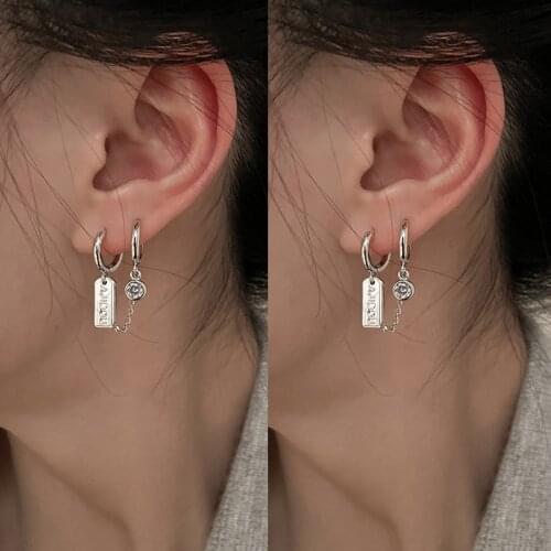2 Pcs New Hot Sale Two Hole Piercing Earrings for Women Punk White Crystal Zircon Chain Earring Party Jewelry