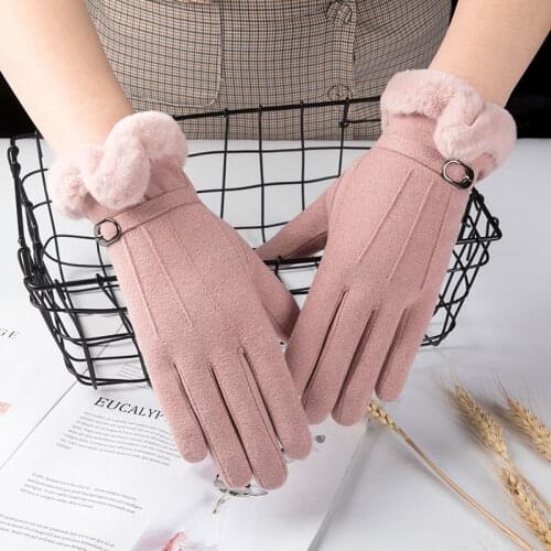 Womens Winter Warm Gloves Brushed and Thick Windproof Outdoor Cycling Driving Warm