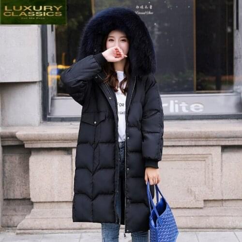 Womens Thick Down Warm Jacket Raccoon Fur Hooded Clothes 2021 Korean Duck Down Coat Female Long Down Parka Hiver LW1580