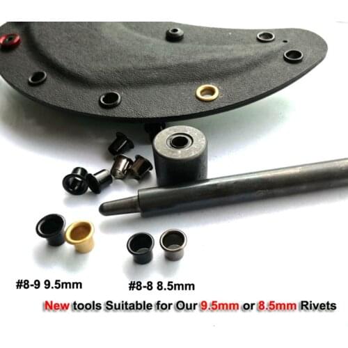 1pcs tool+ 100pcs #8-9-8.4 (.294 length under flange x 1/4" outside diameter) Black brass Eyelets krivets for .08"~0.9" Kydex