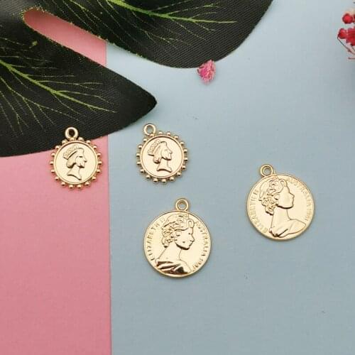 10pcs Double Side Round Design Alloy Charms Beauty Head Coin Pendants Floating DIY Jewelry Making Earring Bracelet Dangle FX438