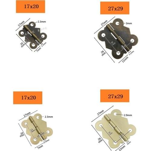 10Pcs Mini Butterfly Hinge for Cabinet Furniture Jewelry Wooden Boxes 4 Hole Vintage Hinge Bronze Gold 17*20mm 27*29mm