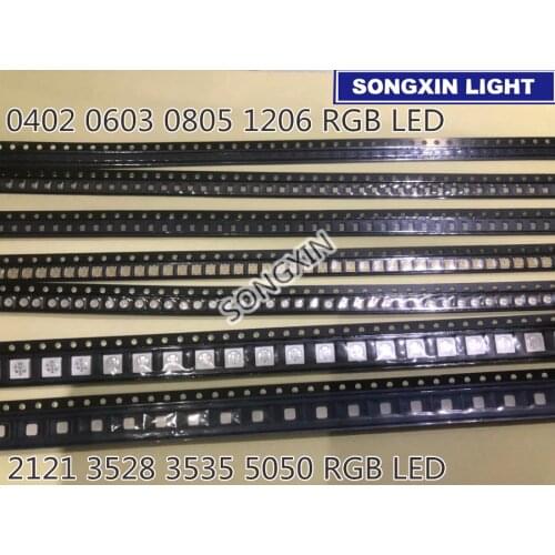 100pcs SMD LED RGB Diode 3528 5050 1206 0402 0603 3535 2121 LED Alto Brilho Multicolor Diodo RGB Brightness 4Pin RED Green Blue