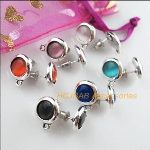 12Pcs Tibetan Silver Round Mixed CatEye Wire Earrings Hooks Findings 11.5x14.5mm
