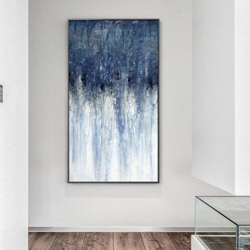 Abstract home decor Messy strokes canvas painting blue posters and print Mystery wall art pictures for living room bedroom aisle