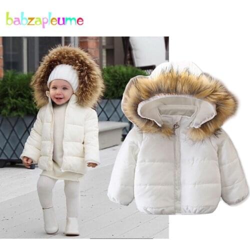 Babzapleume Baby Snowsuits White Thick Warm Fur Collar Girls Winter Jackets Toddler Coats Children Outerwear Kids Clothes BC1369