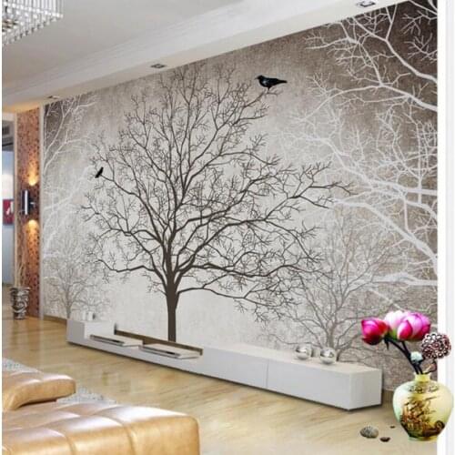 Bacal Retro Abstract White Tree Branches Bird Large Murals Custom 3D Photo Wallpaper Sofa TV Background Decor Mural Wall paper