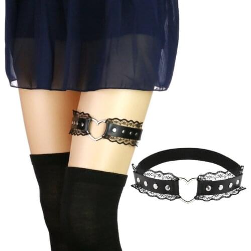 One Piece Sexy Women Punk Black Goth PU Leather Leg Chain Geometry Metal Rock Leg Garter Sock Elastic Harness Jewelry Party Wear