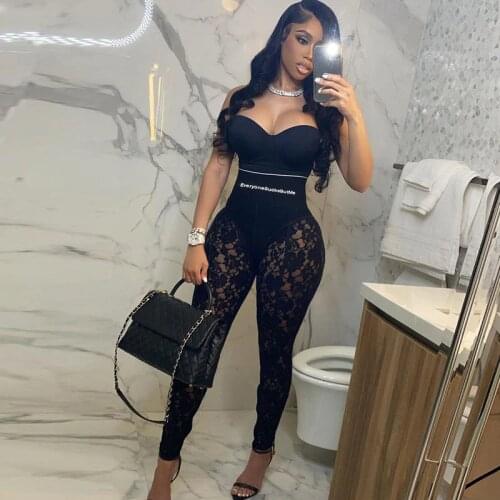 Black Sexy Floral Lace Pants women High Waist Hollow Out Skinny Trousers Fashion Summer Female Slim Bodycon Sexy Leggings