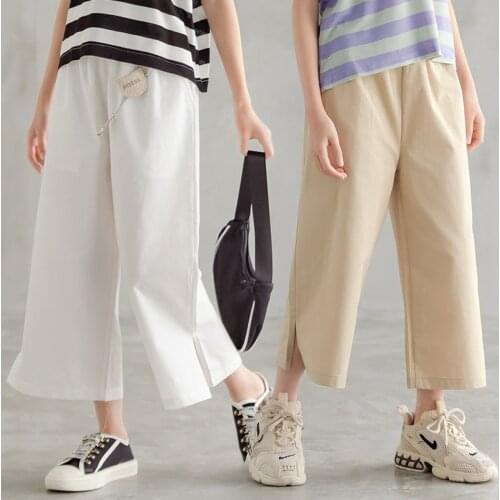 Girls Summer Casual Pants 2021 Loose Childrens Wide-leg Pants Cotton White Khaki Pants for Girls Teen School Trousers 12 13 14Y