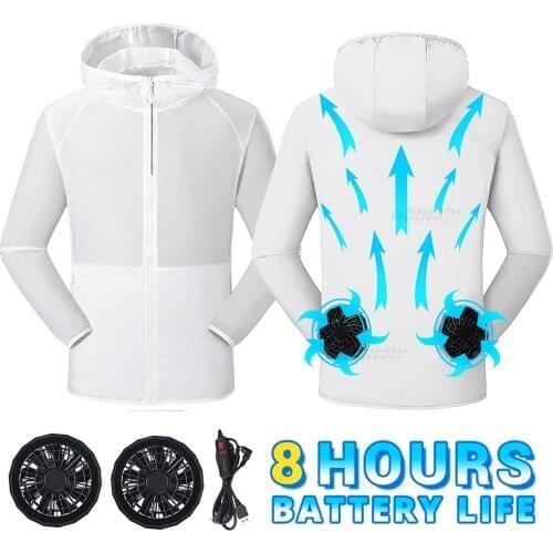 Summer Cooling Fan Jacket Running Windbreaker Cycling Fishing Camping Men Air Conditioning Clothing Hiking USB Power Supply