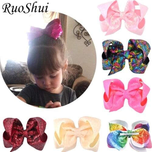 2020 Hot Girls 6 Inch Bling Bling Sequins Grosgrain Ribbon Bows Hair Accessories Multi color Alligator Kids Headwear Wholesale