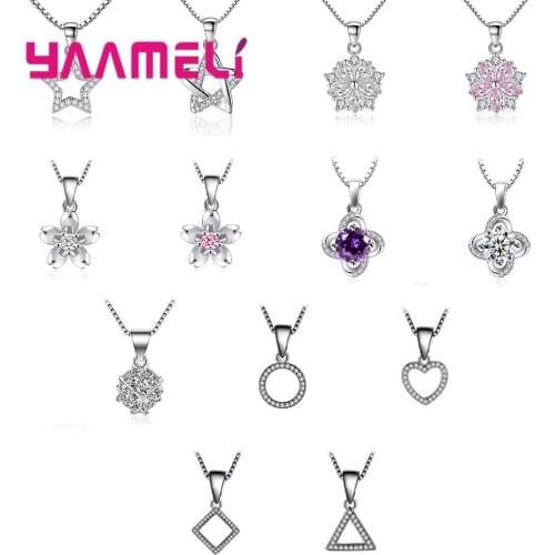 Top Sale S925 Sterling Silver Jewelry Cubic Zircon Triangle Circle Heart Star Flower Pendant Necklaces Women Femme Collar Choker