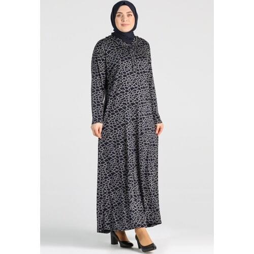 Minahill Plus Size Patterned Dress 4747-02 Navy Blue 4747-02