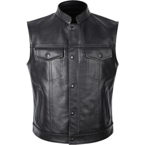 Sons of Anarchy Classical Motorcycle Biker Leather Vest Men Genuine Leather Sleeveless Jackets REAL Cowhide Motorcade Vest