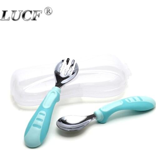 LUCF Food class PP Children Portable Stainless Steel cutlery set baby cute dining Spoon fork Utensil set Kids' lovely dinnerware
