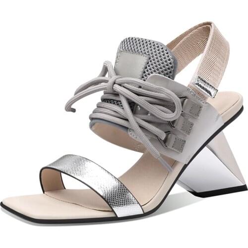 Genuine leather 8.5cm super high strang style mixed colors rock European style handmade square toe velcro sandals HL366 MUYISEXI