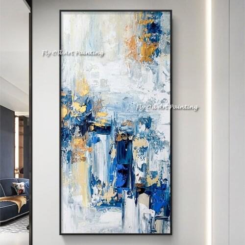 Newest blue Thick oil painting Abstract Simple Canvas Wall Art Pieces Living Room Decoration Unframed Artwork Paintings