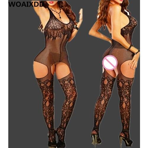 New Sexy Body Lingerie Bodysuit Open Crotch Fetish Porno Baby Doll Sexi Mesh Women Bodystocking Crochless Teddy Erotic Underwear
