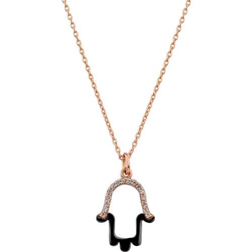 14k Gold Natural Diamond Hand of Fatma Necklace PN013