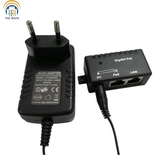 48V PoE Connector Gigabit Passive PoE Injector/Splitter with 48v15w power adapter for IP camera/VOIP Phones