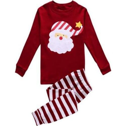 100% Cotton Red Santa Baby Girls Pajamas Clothes Suits Christmas Children Pyjamas Set 2-7 Years Sleepwear Boys Tee Tops Trouser