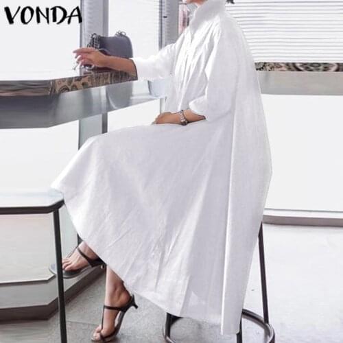 VONDA White Dress Women Sexy Turn-down Collar Asymmetrical Party Dress Office Ladies Sundress Casual Vestido Robe
